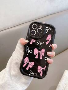 ¡Funda para teléfono única y de forma irregular! Lazos  rosa  blanco ,esta funda es para iPhone 16 Pro Max y es compatible con todos los modelos de Apple: 16, 15, 14, 13, 12, 11, Pro Max Plus, XR, XS y XS Max. - Negro - Ver 1