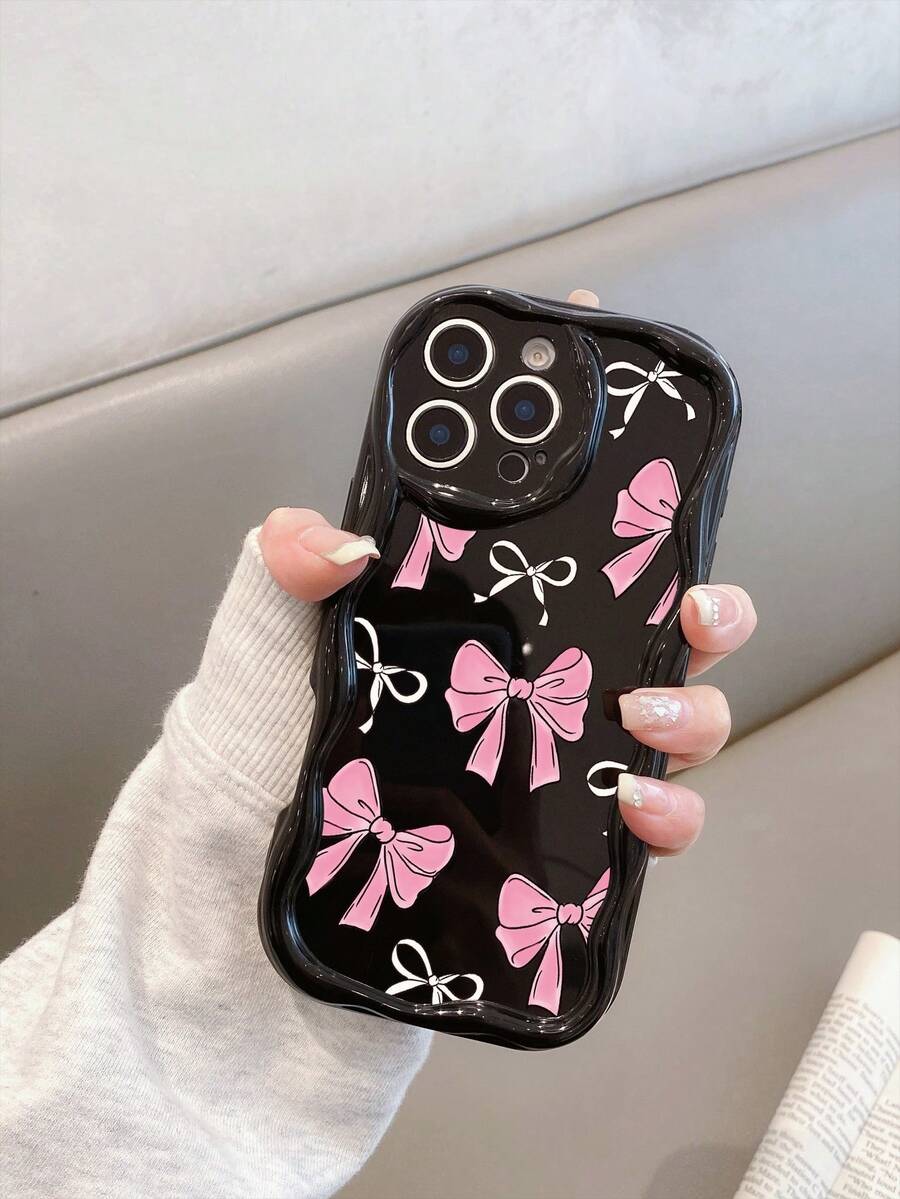 ¡Funda para teléfono única y de forma irregular! Lazos rosa blanco ,esta funda es para iPhone 16 Pro Max y es compatible con todos los modelos de Apple: 16, 15, 14, 13, 12, 11, Pro Max Plus, XR, XS y XS Max. - Negro - Ver 1