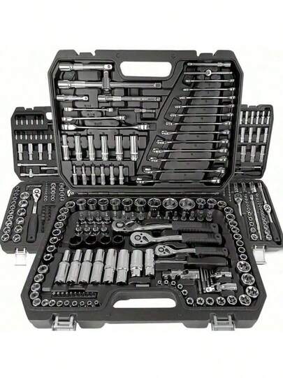 151/46pcs Comprehensive Mechanical Tool Set - 1/4", 3/8", 1/2" Deep And Standard Sockets, Ratchet Wrench Set, S2 And CR-V Sockets, Automotive Repair And Home Mechanic Kit, Including Combination Wrenches, Accessories And Storage Box