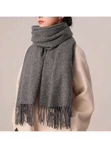 Thick Long Shawl/Blanket, 280g - Dark Grey - View 4