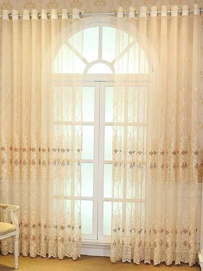 1pc Perforated High-End European Style Sheer Curtain, Translucent For Living Room, Balcony, Bedroom, Home Use