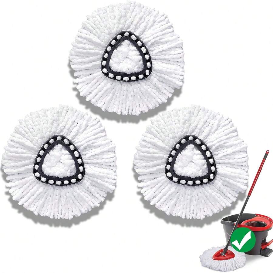 Mop Head Replacement For O-Cedar Easy Wring 1-Tank System,Exovyn Spin Mophead Replacements,Microfiber 3 Pack 360° Swivel Mop Refills,Deep Clean,Easy Cleaning,Machine Washable And Easy To Replace - 白色 - 查看 1