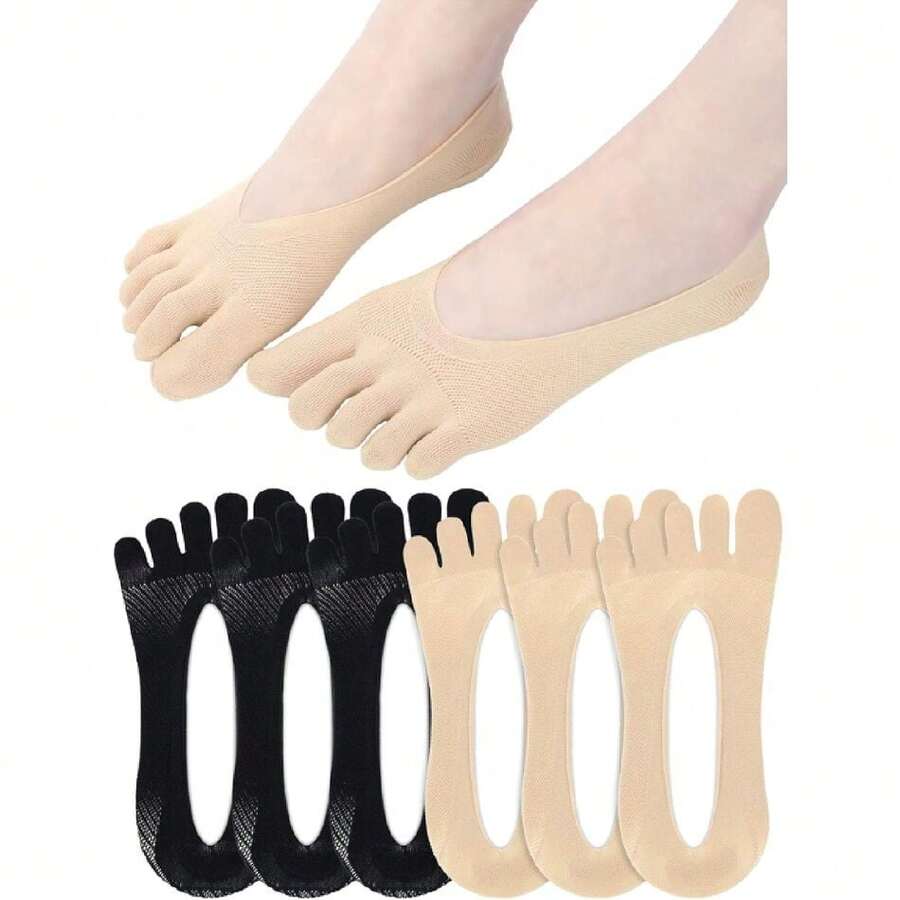 6 Pairs Women Toe Socks No Show Toe Separator Full Finger Low Cut Liner Socks With Gel Tab(Color Set 3),28193683 - 紫羅蘭色 - 查看 1