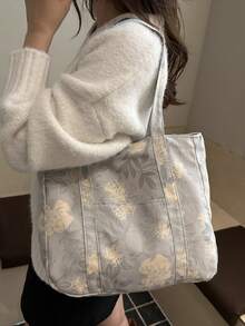 Nueva bolsa de tote de gran capacidad con estampado floral casual, adecuada para uso diario, trabajo, ocio, citas, regalo, mochila de estudiante universitaria de mujer