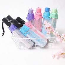 1把折叠伞，方便携带，清新可爱的樱花树图案，简约森林樱花透明伞面，高透光度，可爱樱花图案，透明8骨加固，防风轻便。 - 彩色 - 查看 3