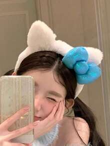 Tom's Cat Ear Plush Headband, S Casual Photo Hair Accessories, Headband With Bow, Polyester Fiber, Suitable For All Seasons Valentines,Hairband,Hair Hoop Headbands ,Gifts Head Accessories - Multicolor - View 5