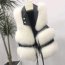 Short Faux Fox Fur Vest For Women Fashion Women Vest - Da trắng + da sẫm màu - Xem 1