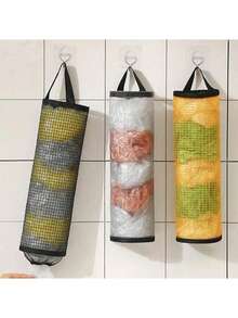 3PCS/2PCS/1PC Garbage Bag Storage God Extractable Shoe Cover Organizer Woven Mesh Pocket Household Grocery Bag Holder Wall Mounted Plastic Bag Holder Dispenser Hanging Storage Garbage Trash Trash Bags Kitchen Trash Organizers, Home Decor, Party & Christmas Storage - Multicolor - View 7