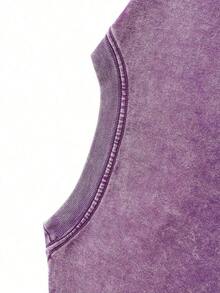 Retro Washed T-Shirt Double Sided Printed (230 Pure Cotton T-Shirt) 'No Weapon Formed Against Me Shall Prosper'  Letter And Cross Pattern Print,  Christian Gift, Mens TShirt, Mens Casual, Comfortable, Fashionable T-Shirt, Street Style Cotton - Lilac Purple - View 5