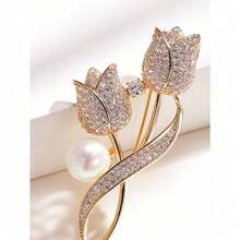 2025 Laprio 1pc Brooch Rhinestone Tulip Flower Brooch Anti-Glare Suit Brooch Collar Pin Jewelry - Yellow Gold - View 8