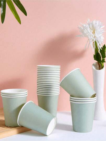 100 pièces Gobelets en papier jetables, couleur vert sauge, convient pour les boissons froides, le café, les anniversaires, les rassemblements familiaux, les pique-niques, les décorations de fête