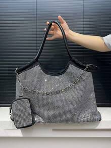 Elegante bolso de hombro decorativo con diamantes completos para damas, con gran capacidad, múltiples compartimentos internos, bolso brillante, bolso colgante pequeño, cartera de viaje para damas, un gran regalo para las vacaciones