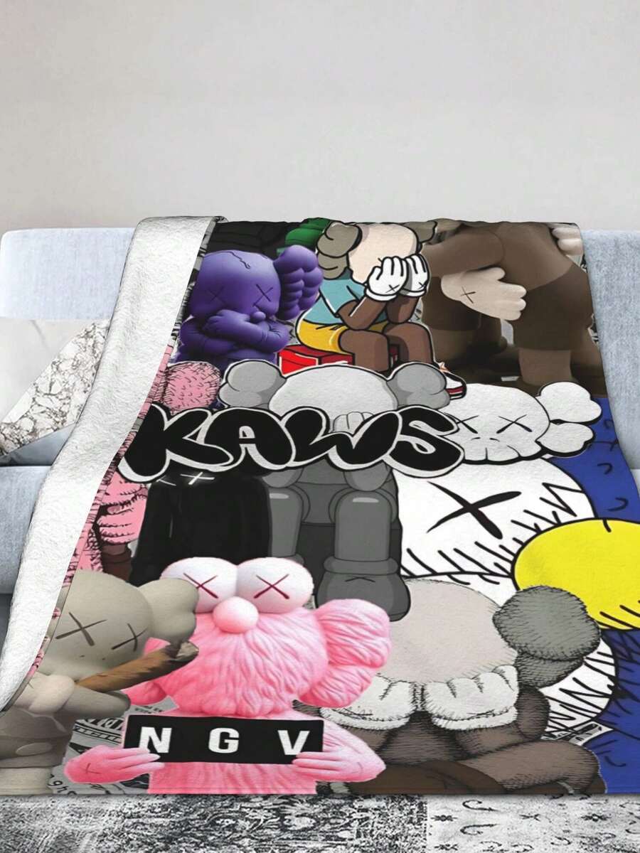 Kawss Kawaii Kaw Blanket The Ultimate Anime Fan Gift - Luxuriously Soft Flannel Blanket, Cartoon Printed Throw For Home, Camping, Travel, Perfect For Christmas & Birthdays - màu đen - Xem 1