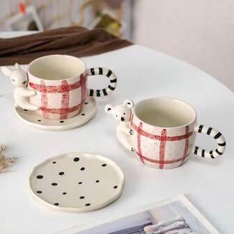 Embroidered Relief Pattern Wrinkled Cup Retro Oil Painting Frame Hand-Painted Design Ceramic Mug Heat-Resistant Mug, Applicable Range: Microwave Oven, Oven: Dishwasher, Disinfection Cabinet