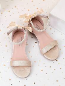 Summer New Arrival Printed Fabric Strap Girls High Heel Sandals, Girls' High Heel Dance Shoes For Student Performance And Daily Activities, Wedding Shoes - Apricot - View 7