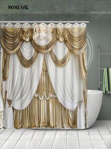 4pcs Gold White Luxury Shower Bathroom Set, Opulent Chandelier & Drape Waterproof And Wear-Resistant Bathroom Decor And Accessories,With 12 Hooks - Includes Toilet Seat Cover, Bath Mats, And Rugs Polyester Fabric - Washable - Perfect For Holiday Decor,Gift,Home/Bedroom/House/Western Decoration - 金色 - 查看 7