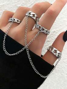 2pcs Retro Style Punk Style Women's And Men's Couples Hollowed Out Chain With Finger Bracelets