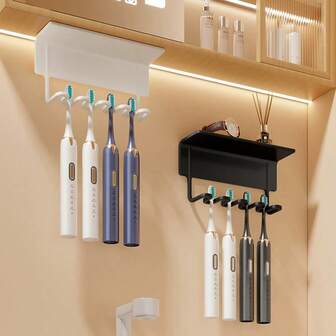 Toothbrush Holder Rack, Adhesive Toothbrush & Toothpaste Organizer Shelf, Wall Mounted Storage Rack Without Drilling