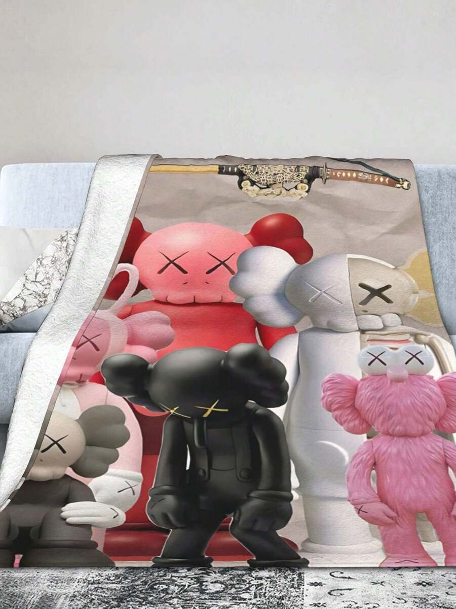 Kawss Kawaii Kaw Blanket The Ultimate Anime Fan Gift - Luxuriously Soft Flannel Blanket, Cartoon Printed Throw For Home, Camping, Travel, Perfect For Christmas & Birthdays - màu đen - Xem 1