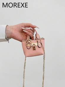 Women's Fashion Mini Handbag, New Style Lightweight Compact Mini Tote Bag With Metal Chain Strap , Pink - Pink - View 2