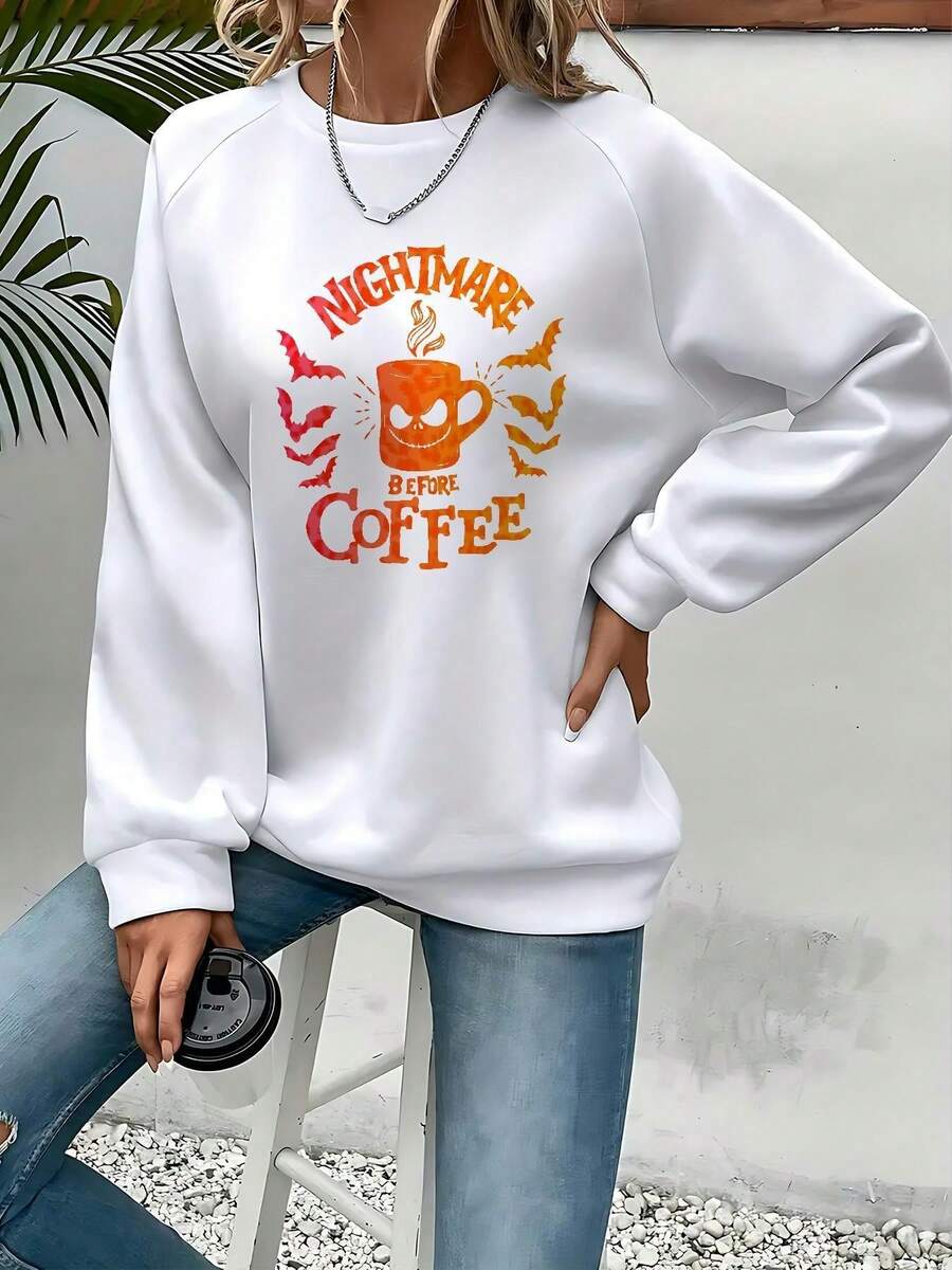 Nightmare Before Christmas Women's Sweatshirt - Jack Skellington & Sally Graphic, Cozy Round Neck Pullover For Fall Winter, Casual Clothing, Halloween & Everyday Outfits (Officially Licensed) - White - View 1