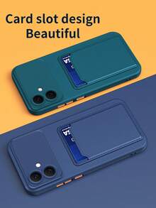Hadaasi 1pc Deep Green Detachable Card Slot Liquid Silicone Soft Touch Contrast Color Button Slim Cute Phone Case Compatible With Apple, Compatible With Galaxy, 13T, Compatible With Redmi, Compatible With Honor,International Version, Not The Domestic Version - Dark Green - View 5