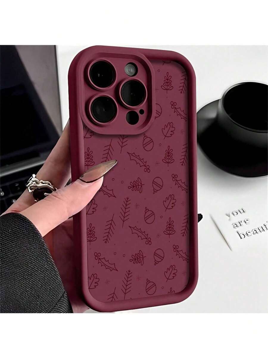 Fundas de Teléfono Creativas Retro de Navidad para 16/16 Plus/16 Pro/16 Pro Max, 15/15 Plus/15 Pro/15 Pro Max, 14/14 Plus/14 Pro/14 Pro Max, 13/13 Pro/13 Pro Max, 12/12 Pro Max, 11/11 Pro, 7/8 Plus, XR/XS Max.Resistente a las manchas, elegante, premium, regalo.Adecuado para 17 Air Carcasa original con gráficos - Burdeos - Ver 1