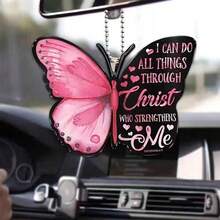 1pc/Set Butterfly Cross Car Interior Decor Hanging Ornament Keychain Accessory - Multicolor - View 7