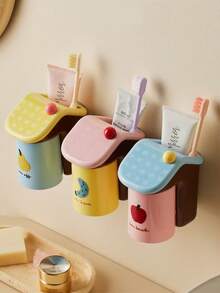 2件套多巴胺浴室磁性牙刷杯架和漱口杯壁挂式收纳套装，无需钻孔 - 彩色 - 查看 3