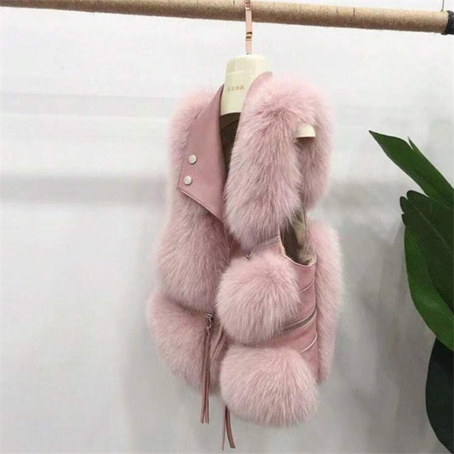 Short Faux Fox Fur Vest For Women Fashion Women Vest - Bụi hồng - Xem 1