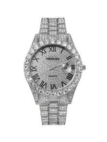 1pc Men's Gold Steel Band Fashion Rhinestone Hip Hop Style Casual Quartz Wrist Watch, Suitable For European And American Youth And Students - one-size - View 9