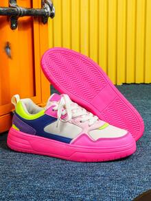 Women's Casual Athletic Shoes, Dopamine-Enhanced Colorful Low-Top Lace-Up Skate Shoes, EVA Soft Sole For Comfort And Durability, Suitable For Everyday Wear, Commuting, Travel, And As A Holiday Gift. - 粉紅藍玫紅 - 查看 6