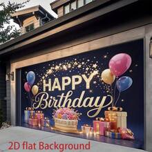 Banner phẳng 2D cho phông nền tiệc sinh nhật trang nhã và vui tươi, với tua rua vàng, ngôi sao sáng, bóng bay và hộp quà - 1 CÁI - Xem 5