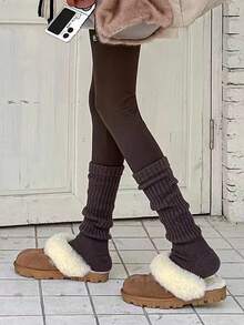 2 Paar einfarbige Fußpedal Kuschel Beinwärmer für Frauen, Herbst/Winter, verdickte Beinwärmer, verlängerte Kuschel Beinwärmer für Schneestiefel, Y2K Stil, warm und windabweisend, elegante Bein-Accessoires - Verschiedenfarbig - Übersicht 4