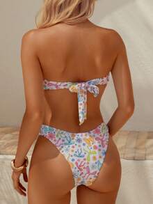 wohenmeili Bộ bikini quây in nơ dành cho nữ, thích hợp cho kỳ nghỉ biển. - Nền trắng - Xem 4