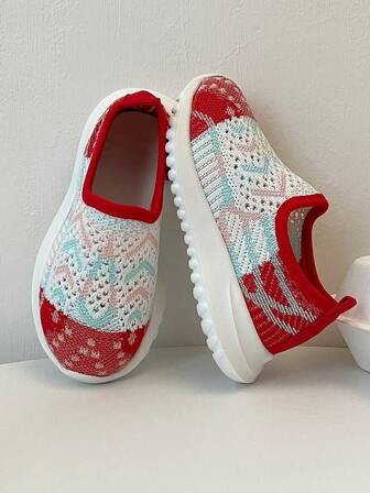 Girls' Lace Jacquard Knit Breathable Non-Slip Flat Casual Shoes, Suitable For Spring/Summer Daily And Vacation Wear