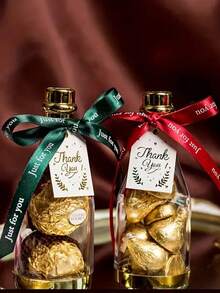 个性化透明DIY定制塑料香槟瓶巧克力糖果盒迷你婚礼蝴蝶结丝带瓶形礼盒派对婴儿派对礼物生日婚礼派对礼品容器儿童糖果包装礼品糖果包装盒