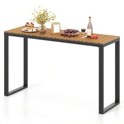 Outdoor Rectangle Console Table Patio Side Table With LongLasting WPC Top And Sturdy Metal Frame For Balcony Garden Porch And Yard Brown And Black