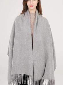 Thick Long Shawl/Blanket, 280g - Light Grey - View 4