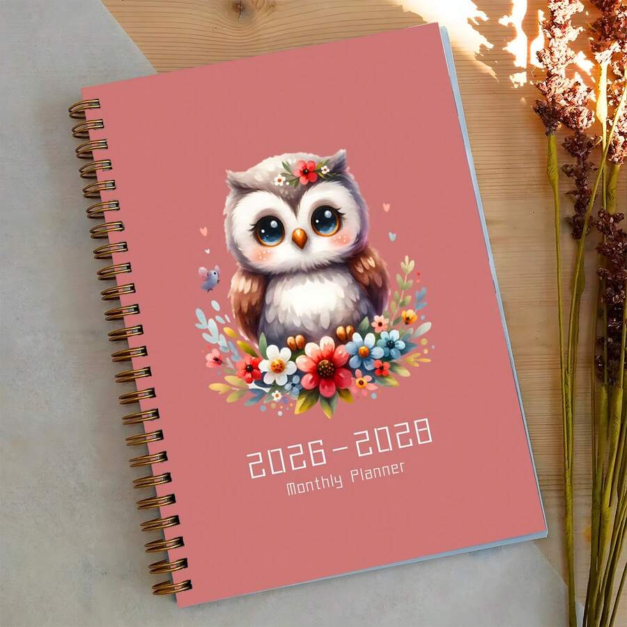 1本可爱猫头鹰图案2026-2028年日历 | 三年计划本，带密码保护和生日提醒页 | 送给女性、女儿、朋友、同事的完美圣诞节和新年礼物 - 彩色 - 查看 1