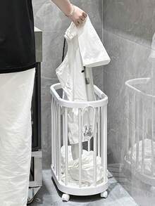 1pc Laundry Basket Household Dirty Clothes Storage Bin, Waterproof Bathroom Hamper With Large Capacity And Wheels - White - View 1