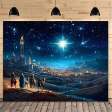 1pc 2026 Christmas Decoration Backdrop, Nativity Scene With Starry Night, Camel Caravan And Bethlehem Star Banner, Christmas Baptism Birthday Party Wall Decor, New Year Santa Claus Gift - Multicolor - View 14