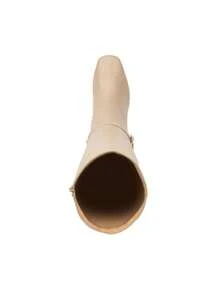 Bota de mujer larga de vestir con tacón ancho y acabado napa tacón medio color beige - Beis - Ver 6