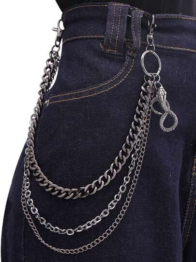 1 قطعة سلسلة خصر بشكل رأس الثعبان مكونة من 3 طبقات بطراز مهترئ عتيق، إكسسوار موضة بطراز بانك للارتداء اليومي