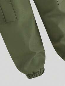 Young Boy Cartoon Print Round Neck Short Sleeve Top And Cargo Pants Set - Black - View 5