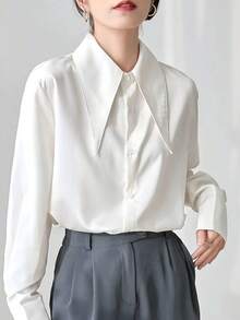 Áo sơ mi nữ cổ nhọn thanh lịch, nhẹ nhàng, chất liệu cao cấp, kiểu dáng công sở sang trọng, màu trắng mùa xuân/thu. - trắng - Xem 2