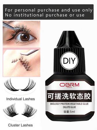 1 Piece Of Sensitive Eye-Opening Lash Glue 2s, Fast And Strong Setting, Long-Lasting For 3 Weeks, Waterproof Eyelash Glue Suitable For Sensitive Eyes And DIY Lashes Clusters, Semi-Permanent Eyelash Extension, Suitable For Home And Personal Cluster Lashes Extension Use (5 Ml, Black)