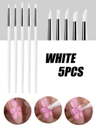 Nail Pen Silicone Pressing Pen Nail Pen Silicone Pressing Pen Set Of 5 Crystal Powder Carving Glue Extension Glue Dot Bead Embossing Powder Pressing Rod White Rod Dot Bead Embossing Powder Pressing Rod Nail Tool