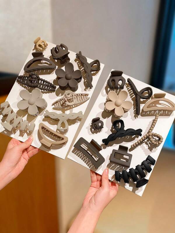 11/10pcs Multi-Color Hair Clips Set - Various Styles (Floral, Geometric, Woven Patterns, Etc.), Minimalist & Chic Design, Includes Small & Large Clips, Suitable For Commute, Dates, Casual Outfits, Provides Secure & Versatile Hairstyling Solutions, Practical Accessory Set For Minimalist & Retro Looks Claw Clips Winter Hair Claw