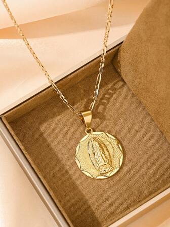 1pc Copper 3D Non-Allergic Fashion Faith Suitable For Layering Guadalupe Virgin Mary Pendant Necklace, Suitable For Christmas/Thanksgiving/Halloween/Mother's/Valentine's Day Gifts For Couples/Friends/Believers, Catholic First Communion, Gifts, Daily And Holiday Wear Prayer